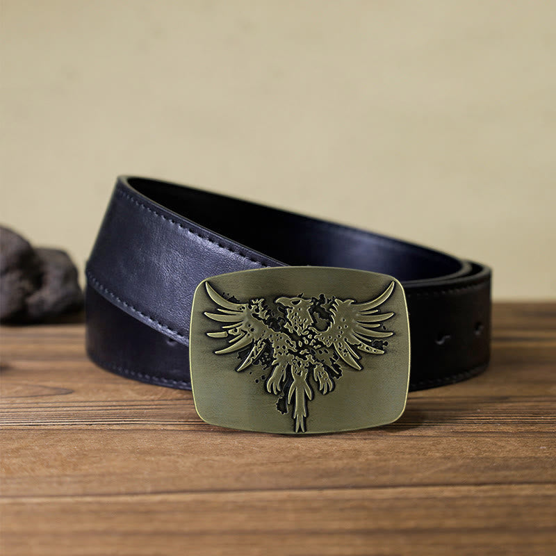 Cintura in pelle con fibbia a forma di aquila fenice risorgente fai da te da uomo - Bronzo - Cintura PU nera (40) - image 5