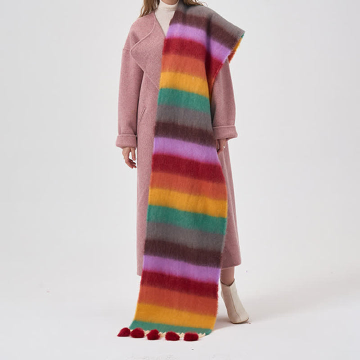 Sciarpa con nappe a righe color arcobaleno da donna - Rosso - image 2