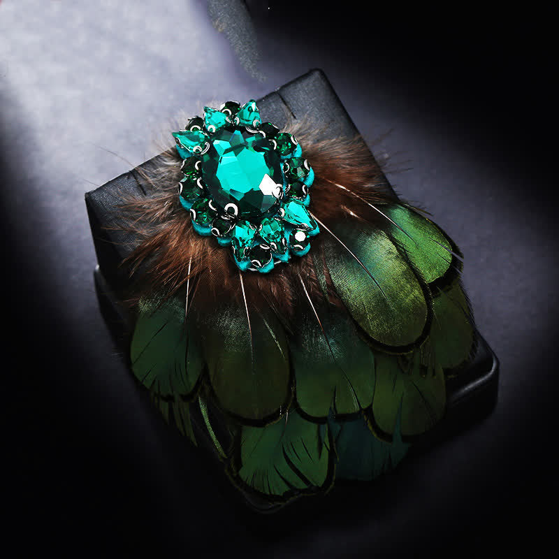 Spilla da donna con piuma di cristallo verde scuro - Verde - image 4