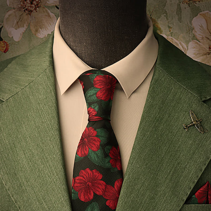 Cravatta da uomo con fiori di azalea fiammeggiante - Rosso e nero - image 0
