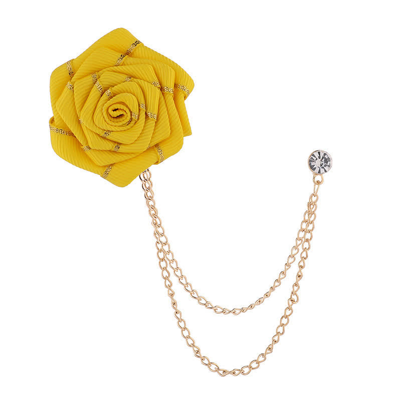 Spilla a catena con rose floreali da uomo - Giallo - image 5