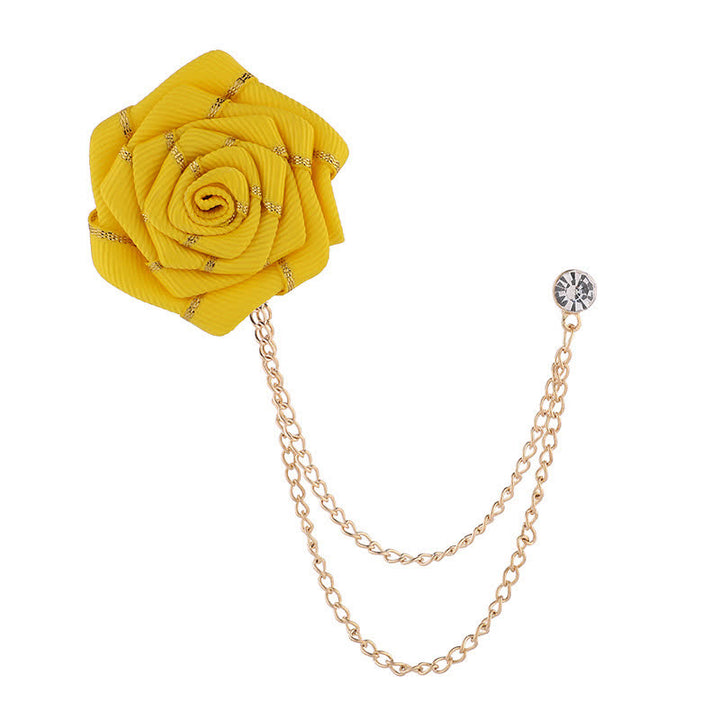 Spilla a catena con rose floreali da uomo - Giallo - image 5