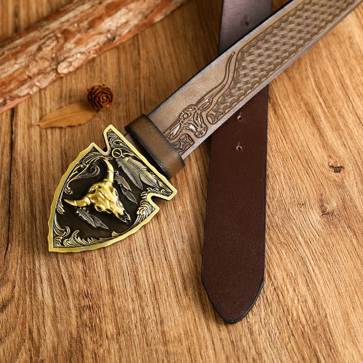 Cintura in pelle da uomo con testa di toro dominante in stile etnico - image 3