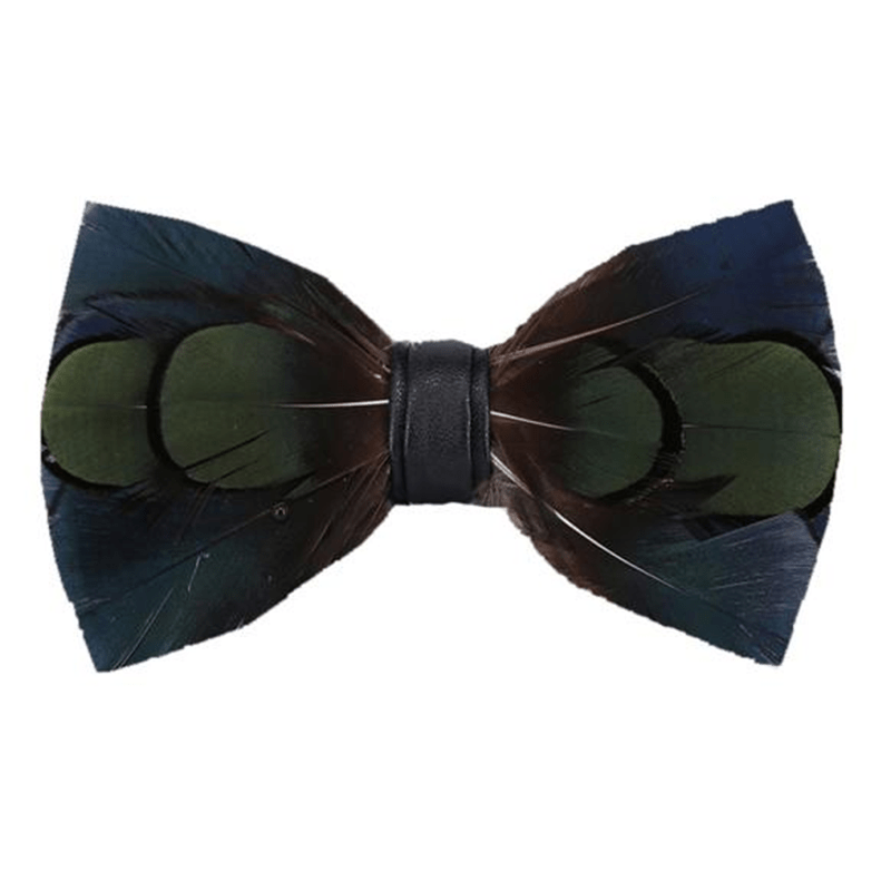 Papillon con piume blu scuro e verde regale con spilla da bavero - Blu scuro e verde - image 0