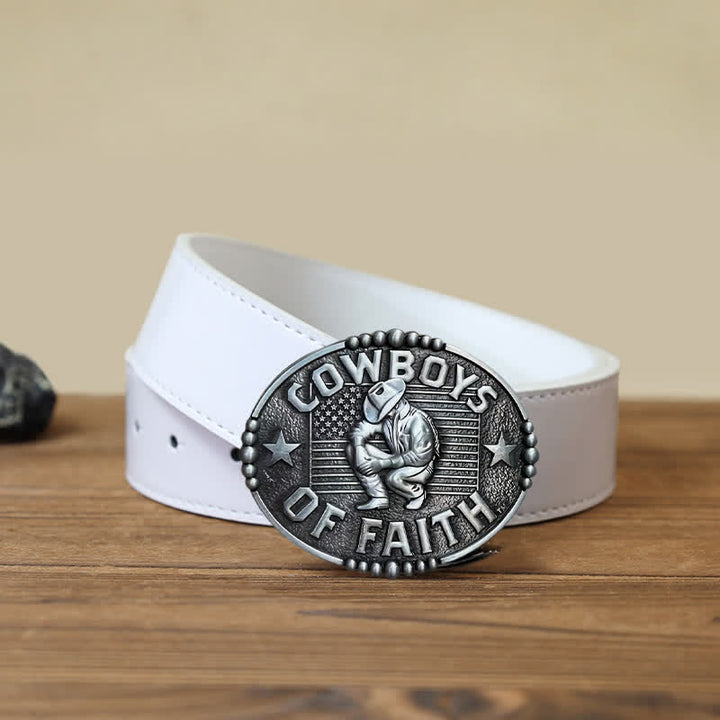 Cintura in pelle con fibbia "Cowboys Of Faith" fai da te da uomo - Argento antico - Cintura PU bianca (40) - image 8
