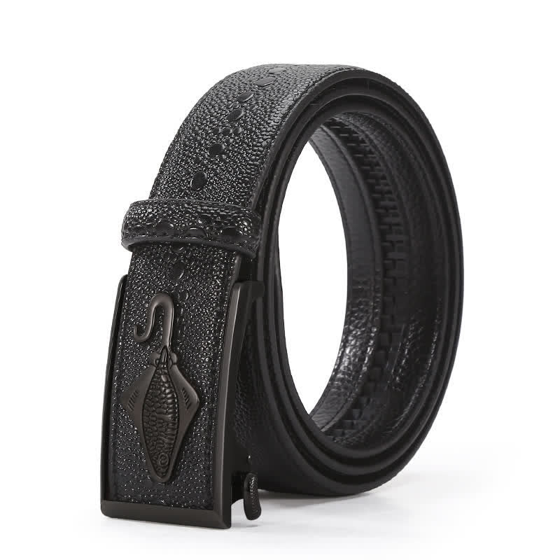 Cintura a cricchetto in pelle con motivo coccodrillo perlato da uomo - Nero - 44 - image 8