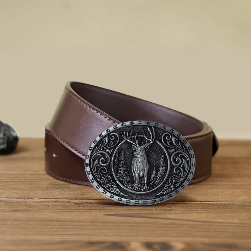 Cintura in pelle con fibbia della bandiera americana da cacciatore di cervi fai da te da uomo - Cervo d'argento - Cintura PU marrone (40) - image 23