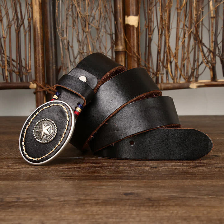 Cintura da uomo in pelle spessa con pentacolo Wild-West - image 6