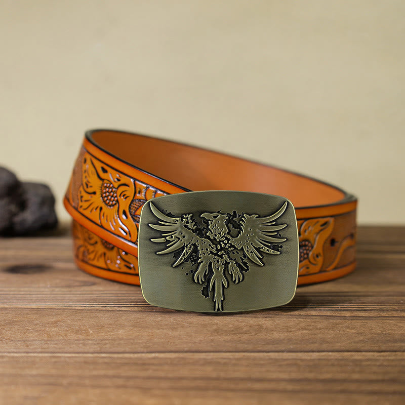 Cintura in pelle con fibbia a forma di aquila fenice risorgente fai da te da uomo - Bronzo - Cintura intagliata arancione (40) - image 21