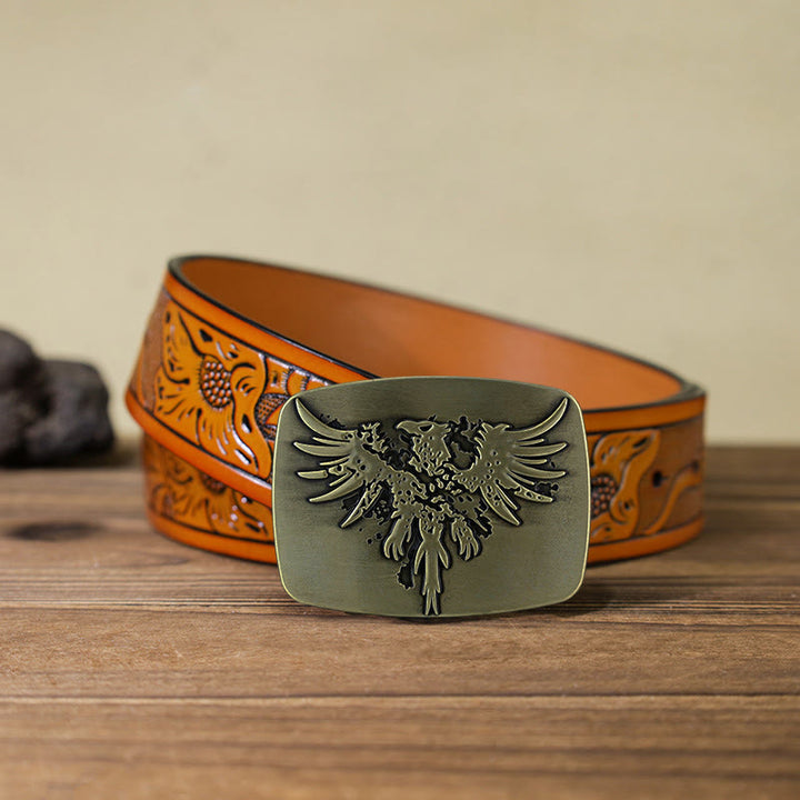 Cintura in pelle con fibbia a forma di aquila fenice risorgente fai da te da uomo - Bronzo - Cintura intagliata arancione (40) - image 21
