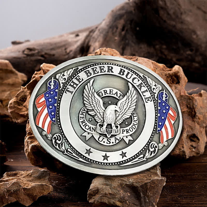 Cintura in pelle con fibbia porta birra creativa fai da te con bandiera USA e aquila da uomo - Argento - Senza cintura - image 8