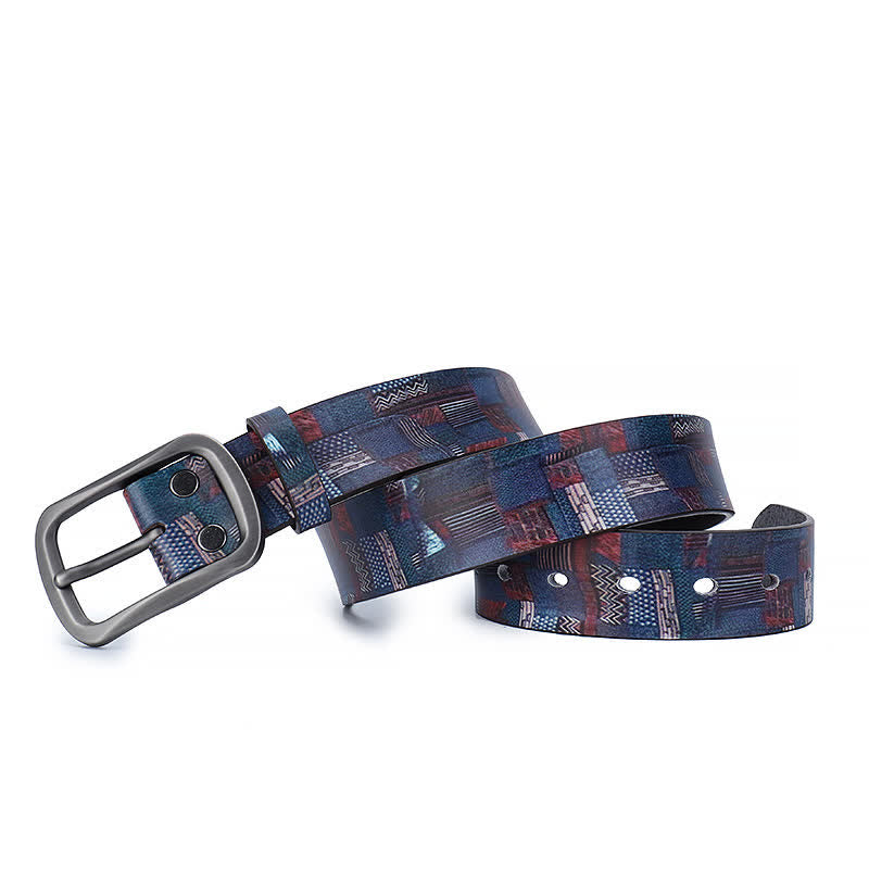 Cintura in vera pelle con motivo graffiti blu navy - image 2