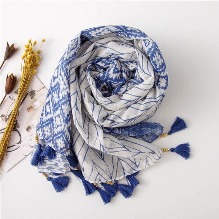 Sciarpa con nappe di perline e motivo a piume da donna - image 3