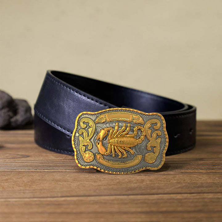 Cintura in pelle con fibbia a forma di scorpione dorato fai da te da uomo - Rettangolare - Cintura PU nera (40) - image 8