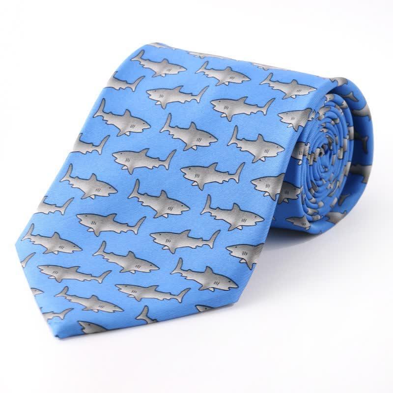 Cravatta da uomo con motivo creativo dei cartoni animati - Squalo - image 2