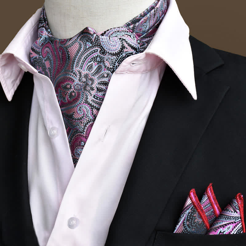 2 pezzi set di fazzoletto da taschino e cravatta con motivo Paisley floreale di lusso magenta scuro - Magenta scuro - image 0