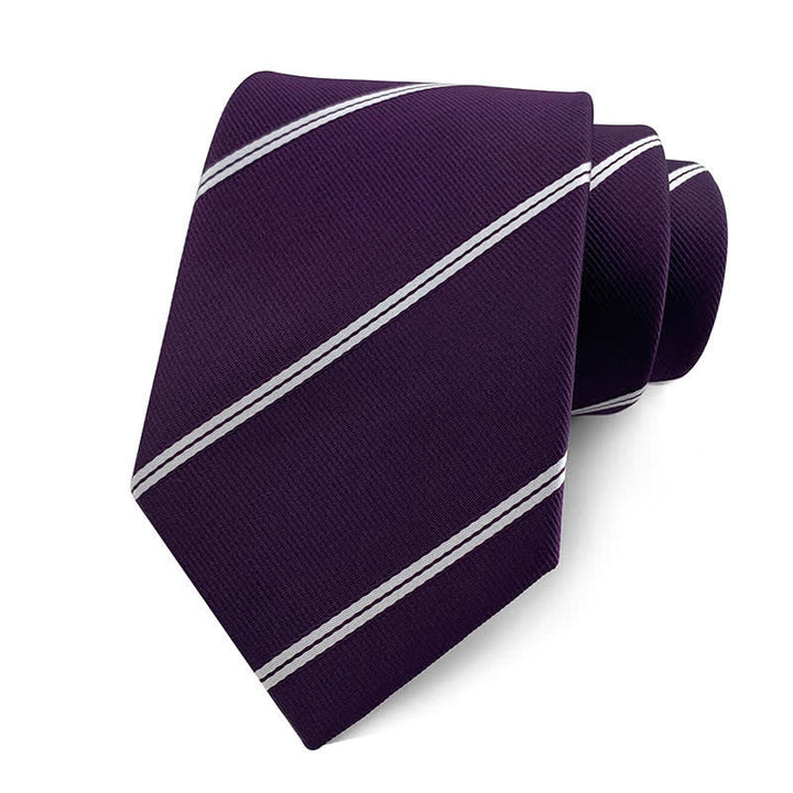 Cravatta da ufficio a righe tradizionali da uomo - Viola scuro - image 6