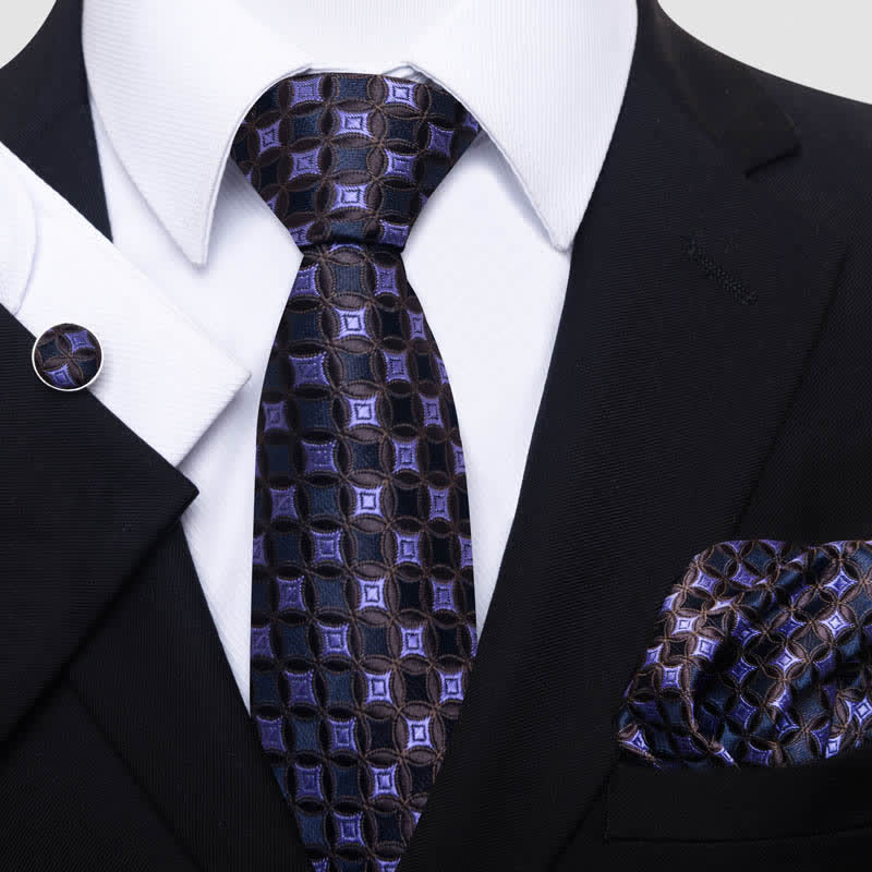 Set di 3 cravatte geometriche viola e marrone da uomo - Viola e marrone - image 0