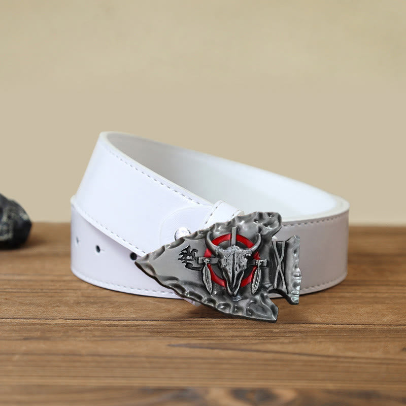 Cintura in pelle con fibbia a forma di toro a forma di punta di freccia fai da te da uomo - Argento antico - Cintura PU bianca (40) - image 8
