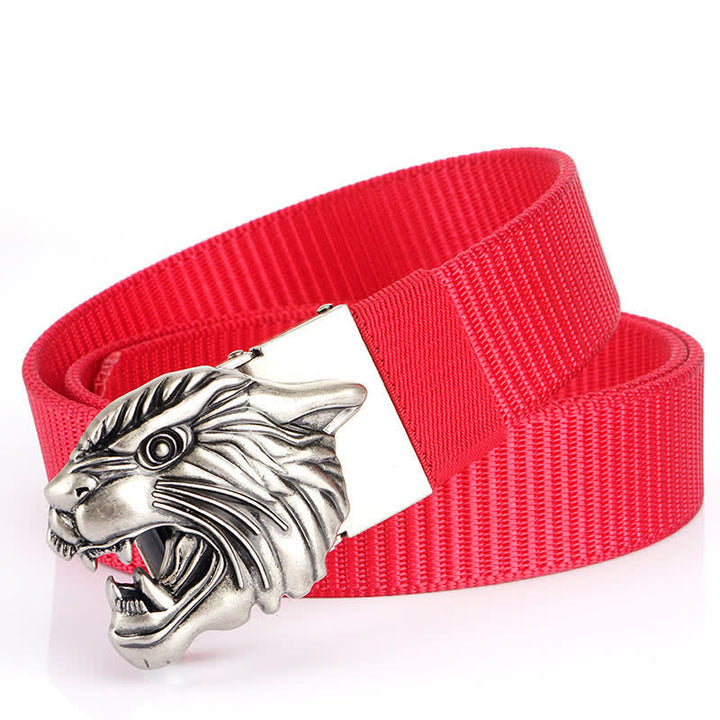 Cintura in nylon con testa di tigre ruggente da uomo - Rosso / Argento - 48" - image 22