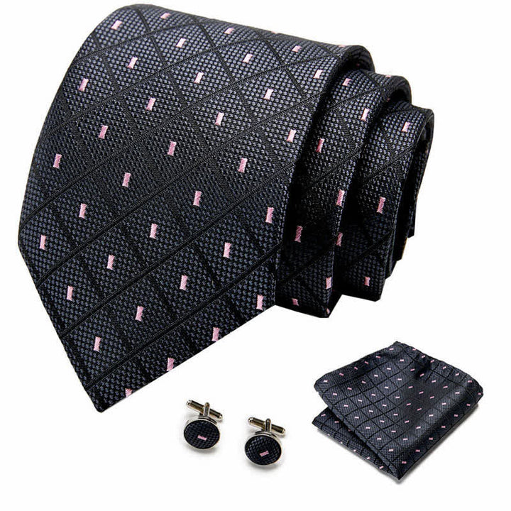 Set di 3 cravatte da uomo a quadri e pois neri e rosa - image 1