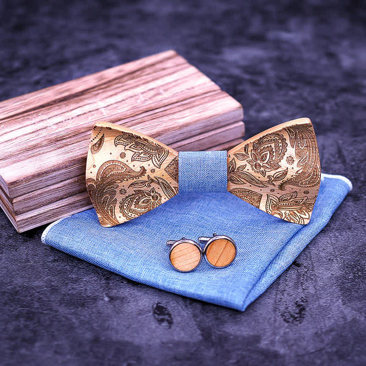 Set di 3 papillon in legno con motivo Paisley da uomo - image 3