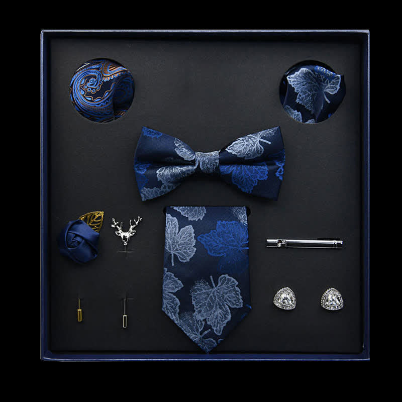 8 pezzi MidnightBlue Vintage Leaf Cravatta Papillon Scatola regalo - Blu notte - image 0