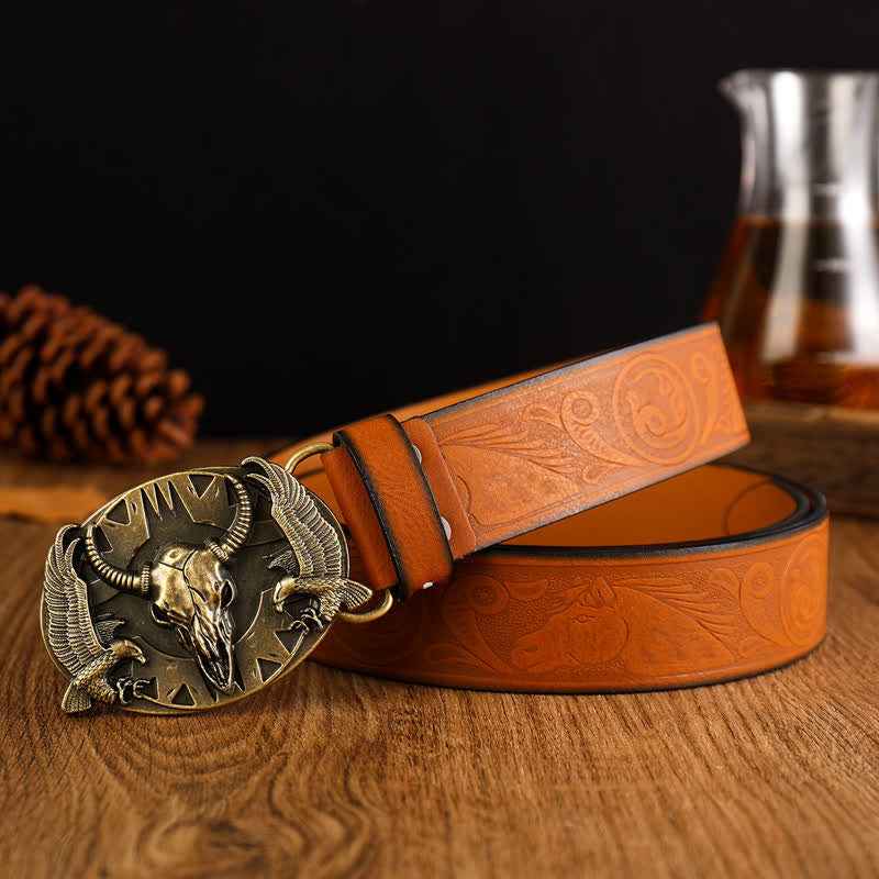 Cintura in pelle vintage Bull & Dual Eagles da uomo - Stile n. 2 - 42 - image 6