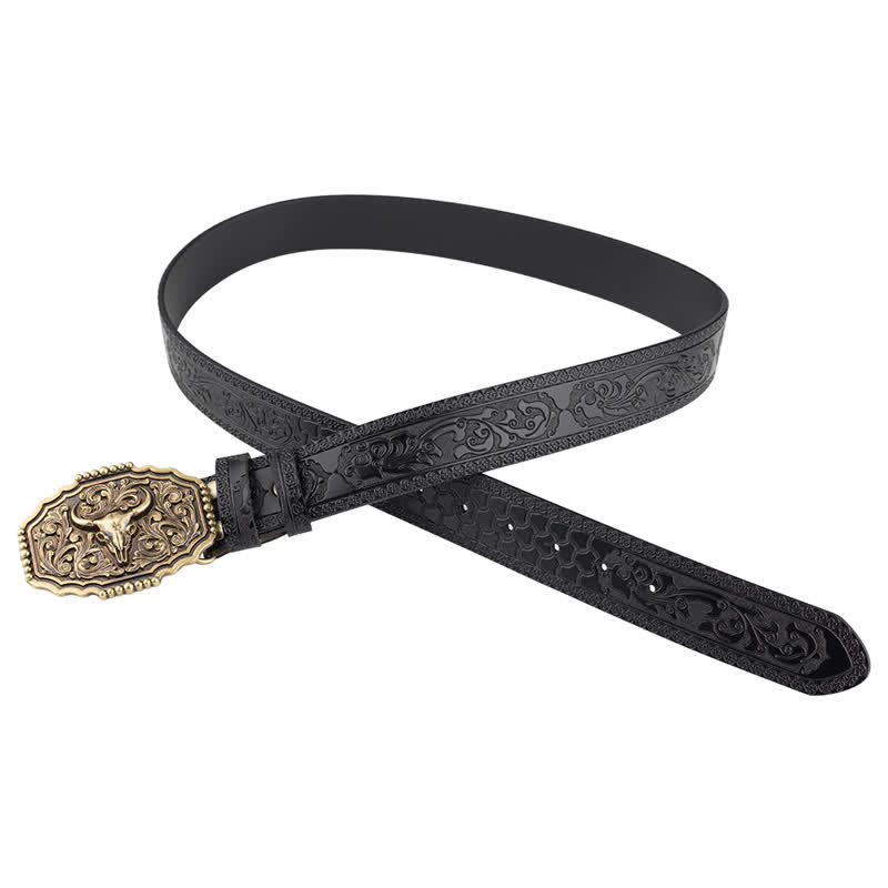 Cintura classica in pelle con teschio di toro floreale da uomo - image 7
