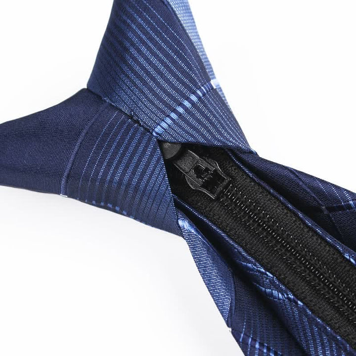 Cravatta da uomo con cerniera blu navy sfumata a quadri - image 3