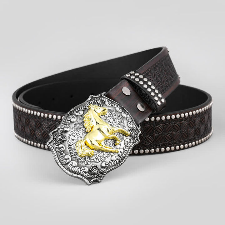Cintura da uomo in pelle con decorazione a forma di cavallo dorato - Cavallo - 42 - image 0