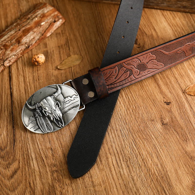 Cintura in pelle con fibbia a forma di testa di toro pazzo da uomo Ethic - image 1