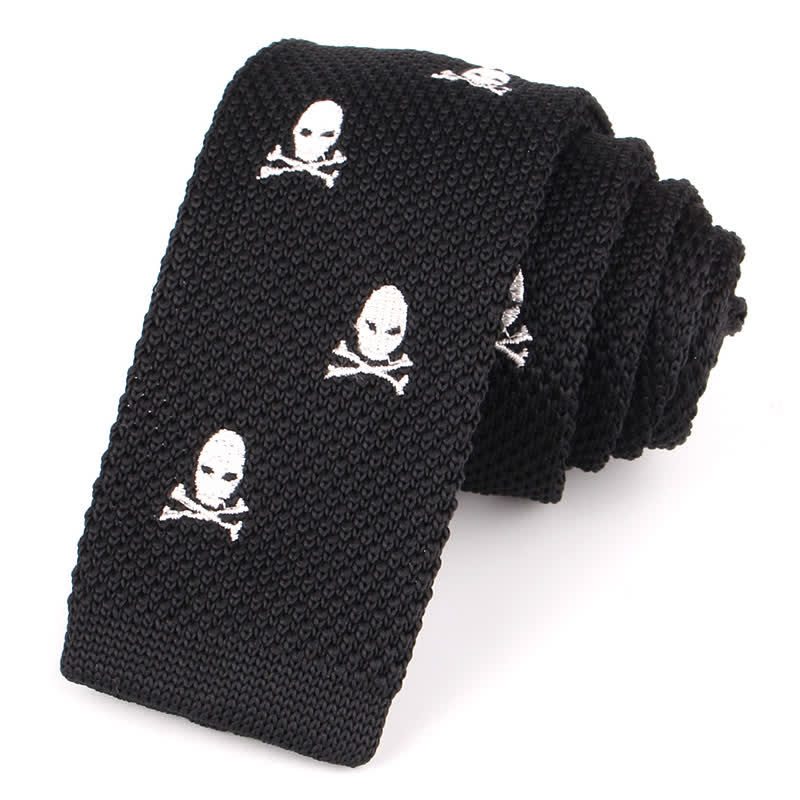 Cravatta sottile lavorata a maglia con motivi ripetuti da uomo - Scheletro nero - image 7