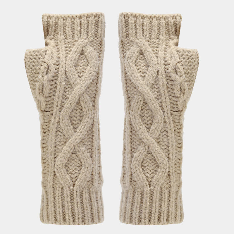 Set di 3 guanti senza dita con sciarpa e cappello lavorati a maglia da donna - image 11