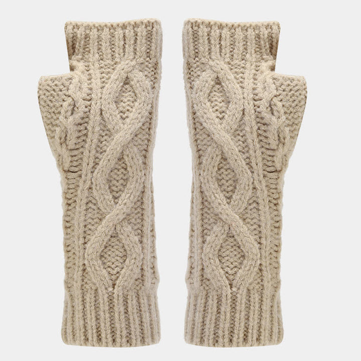 Set di 3 guanti senza dita con sciarpa e cappello lavorati a maglia da donna - image 11