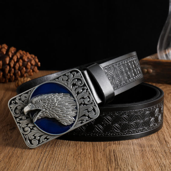 Cintura da uomo in pelle western con testa d'aquila calva rettangolare - Nero n. 1 - 42 - image 0