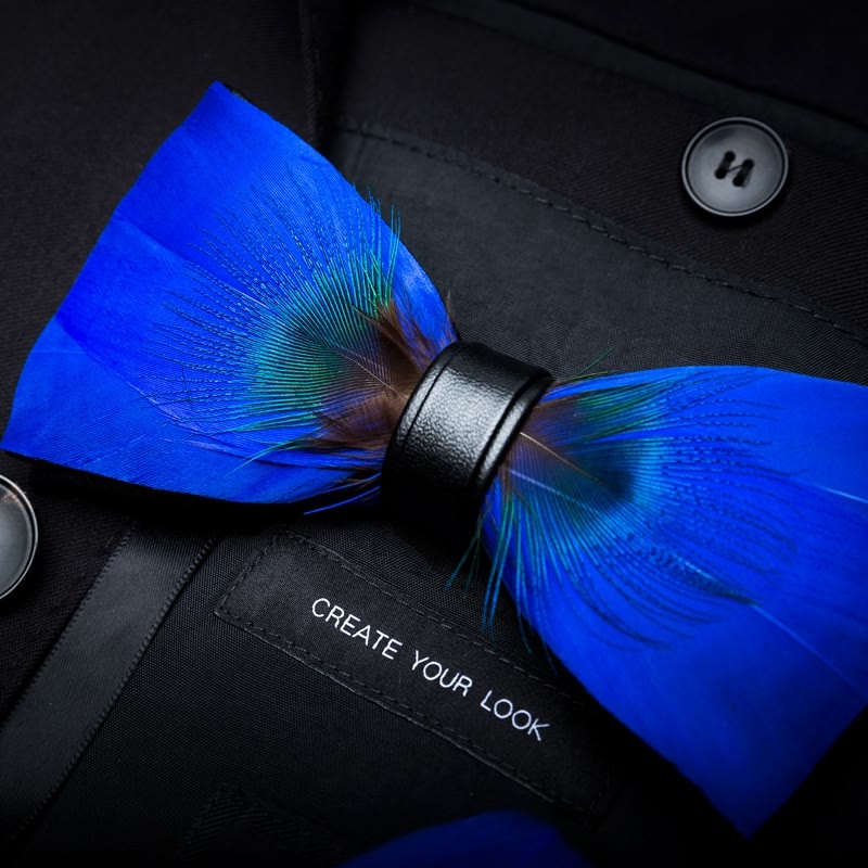 Collezione di cravatte a farfalla con piume di pavone blu - image 8