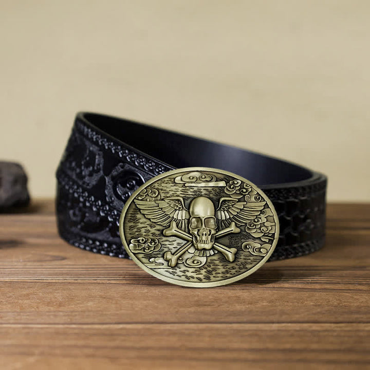 Cintura in pelle con fibbia porta birra creativa fai da te a forma di teschio e angelo da uomo - Bronzo - Cintura nera intagliata (40) - image 21