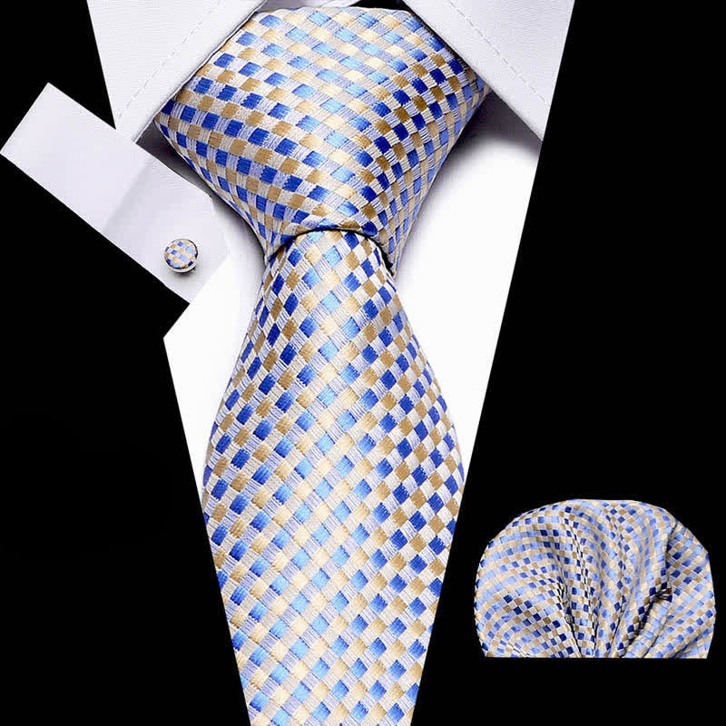 Set di 3 cravatte da uomo a quadri gialli e blu intrecciati - Giallo e blu - image 0
