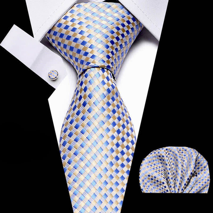 Set di 3 cravatte da uomo a quadri gialli e blu intrecciati - Giallo e blu - image 0