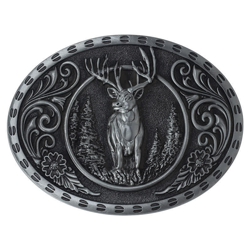 Cintura in pelle con fibbia della bandiera americana da cacciatore di cervi fai da te da uomo - Cervo d'argento - Senza cintura - image 7