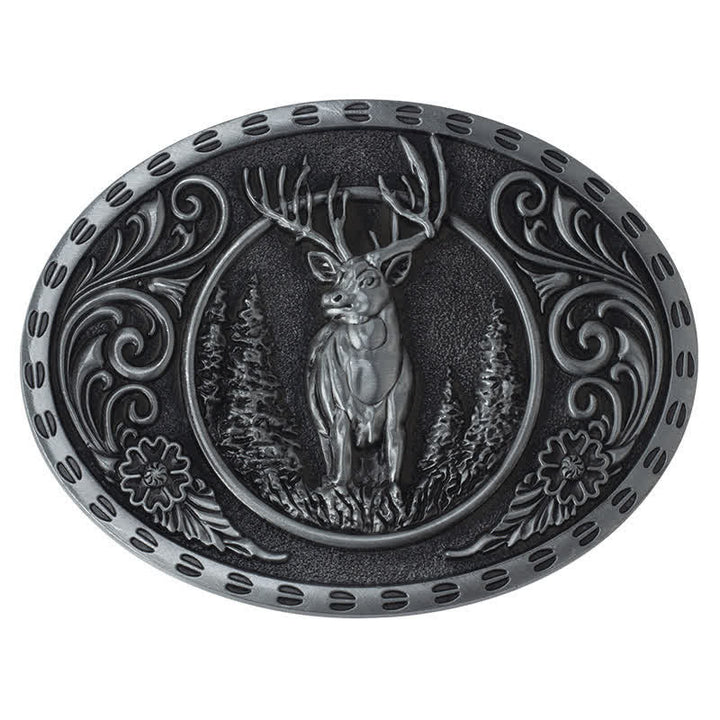 Cintura in pelle con fibbia della bandiera americana da cacciatore di cervi fai da te da uomo - Cervo d'argento - Senza cintura - image 7