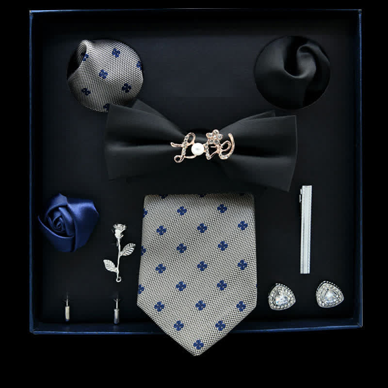 8 pezzi papillon casual floreali neri e grigi ardesia chiaro in scatola regalo - Nero e grigio ardesia chiaro - image 0