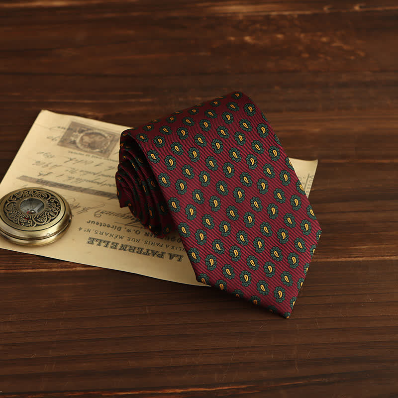 Cravatta da uomo con motivo floreale micro paisley - Rosso e verde - image 4