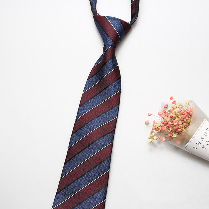 Cravatta a righe con cerniera britannica da uomo - Borgogna e blu navy - image 2