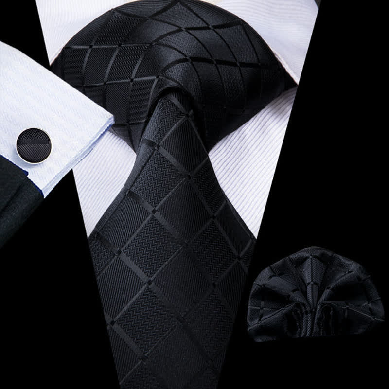 Set di 3 cravatte a quadri nere da uomo - Nero - image 0