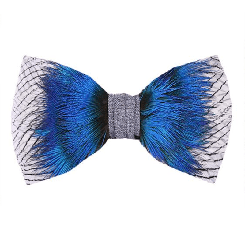 Papillon con piume blu pavone e oceano - Blu - image 0