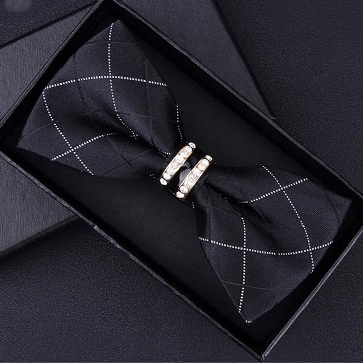 Papillon da uomo con motivo floreale Paisley a righe e strass - Plaid nero - image 18