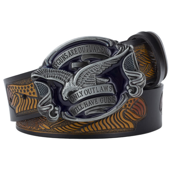 Cintura in pelle con bandiera americana Soaring Eagle da uomo - Cammello / Grigio - 46 - image 0