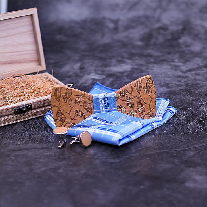 Set di 3 papillon in legno con motivo a foglia da uomo - image 2